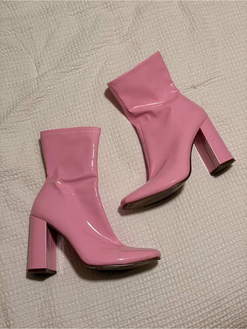 Pink Patent Steve Madden Block Heel Ankle Boots - Women's Fashion Boots